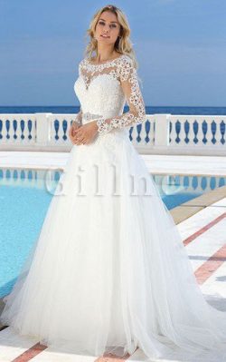 Abito da Sposa in Tulle Tondo con Applique con Perline con Bottone – Gillne.it