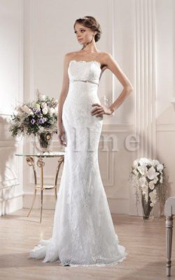 Abito da Sposa Naturale con Applique Coda A Strascico Cappella Lungo A Terra – Gillne.it