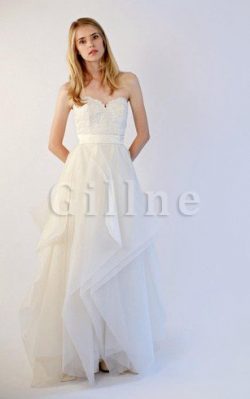 Abito da Sposa Naturale Senza Maniche Cuore A-Line in Organza – Gillne.it