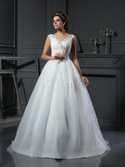 Abito da Sposa Principessa Cerniera V-Scollo con Perline in Organza – Gillne.it