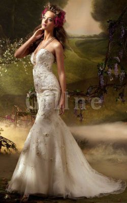 Abito da Sposa Schiena Nuda in Tulle con Ricamo Sirena Naturale – Gillne.it