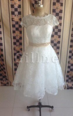 Abito da Sposa Semplice Cappellino in Pizzo con Manica Corte in Pizzo – Gillne.it