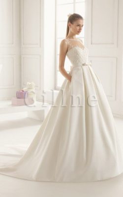 Abito da Sposa Senza Maniche Lunghi in Taffeta decorato Naturale – Gillne.it