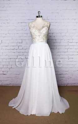 Abito da Sposa Senza Maniche V-Scollo in Pizzo A Terra in Chiffon – Gillne.it