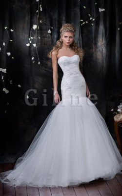 Abito da Sposa Sirena in Tulle A Terra Spazzola Treno con Increspato – Gillne.it