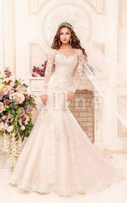 Abito da Sposa Sirena Profondo V-scollo con Applique con Maniche Lunghe Sensuale – Gillne.it