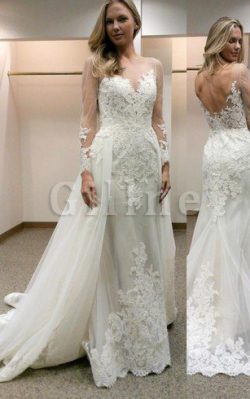 Abito da Sposa Tubino in Pizzo A-Line Seducente decorato – Gillne.it