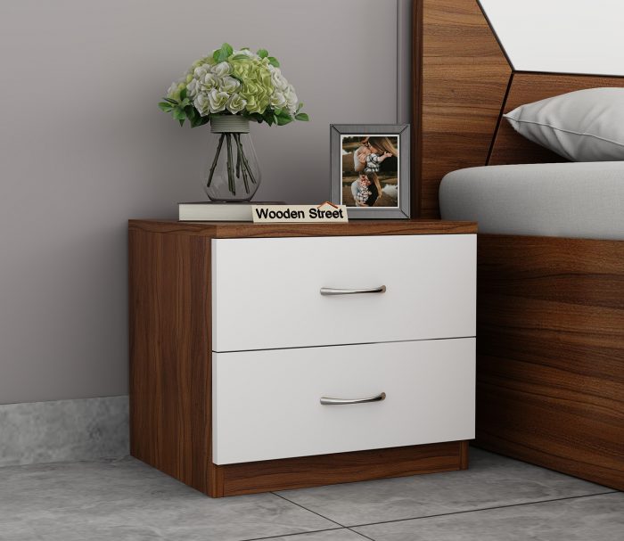 Buy Carmen Bedside Table (Exotic Teak-Frosty White Finish) From Wooden Street