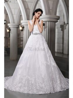 Empire Taille V-Ausschnitt Organza Brautkleid mit Applike mit Perlen – MeKleid.de