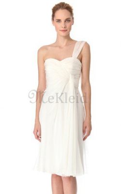 Plissiertes Chiffon Kurzes Knielanges Brautkleid mit Natürlicher Taille – MeKleid.de