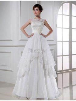 Prinzessin Ärmelloses Organza Brautkleid mit Empire Taille mit Blume – MeKleid.de