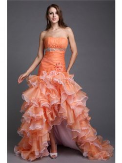 Ärmelloses Natürliche Taile Duchesse-Linie Trägerlos Cocktailkleid aus Organza – MeKleid.de