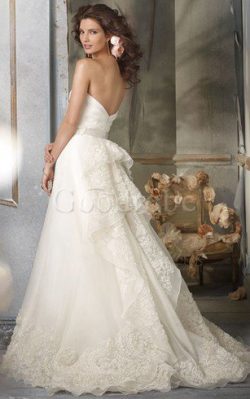 Robe de mariée au drapée en organza avec sans manches avec fleurs ligne a – GoodRobe