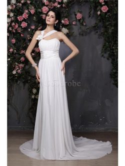 Robe de mariée avec fleurs avec fronce de tour de ceinture en haute collant de dos nu – Go ...