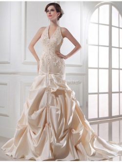 Robe de mariée avec lacets de sirène de tour de ceinture en haute dénudé avec perle – GoodRobe