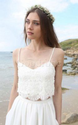 Robe de mariée avec perle bandouliere spaghetti manche nulle avec chiffon 2 pice – GoodRobe