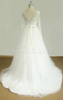 Robe de mariée avec perle ceinture en dentelle ligne a en tulle – GoodRobe