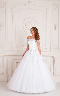 Robe de mariée avec perle encolure ronde cordon de traîne courte en chiffon – GoodRobe