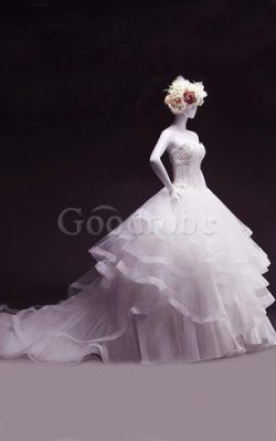 Robe de mariée brillant en dentelle avec chiffon en tulle avec perle – GoodRobe