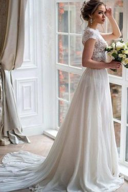 Robe de mariée facile attirent 2 pice avec décoration dentelle de traîne mi-longue – GoodRobe