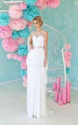 Robe de mariée facile nature avec sans manches avec perle encolure ronde – GoodRobe