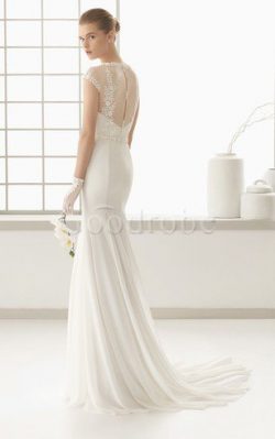 Robe de mariée longue avec manche courte salle interne avec mousseline collant – GoodRobe