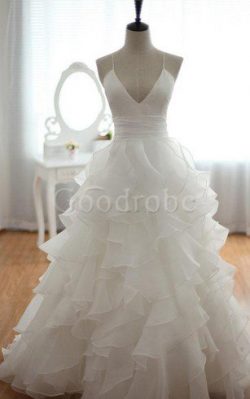 Robe de mariée longue avec sans manches de col en v salle interne ligne a – GoodRobe