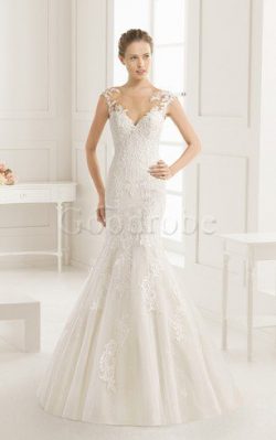 Robe de mariée longue distinguee avec broderie sans ceinture dans l’eglise – GoodRobe