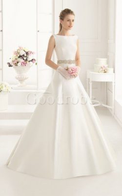 Robe de mariée longue naturel formelle intemporel manche nulle – GoodRobe