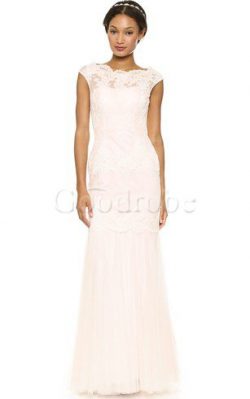 Robe de mariée modeste longue avec décoration dentelle trou de serrure col en bateau – Goo ...