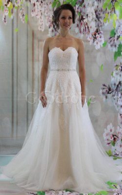 Robe de mariée naturel col en forme de cœur avec perle textile en tulle jusqu’au sol ̵ ...