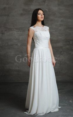 Robe de mariée naturel plissé avec perle col en bateau ligne a – GoodRobe