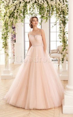 Robe de mariée naturel textile en tulle manche nulle croisade avec perle – GoodRobe