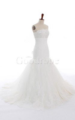 Robe de mariée plissage naturel longueur au niveau de sol en tulle avec perle – GoodRobe