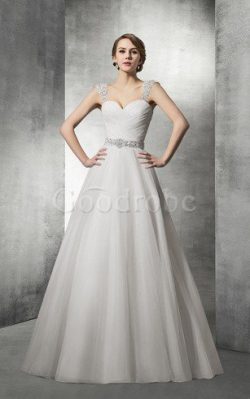 Robe de mariée sage charmeuse fermeutre eclair avec perle de col en cœur – GoodRobe