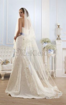 Sweep Zug Bodenlanges Sittsames Brautkleid mit Bordüre mit Natürlicher Taille – MeKleid.de