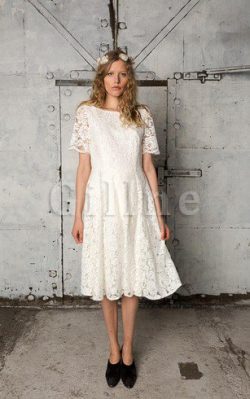 Abito da Sposa A-Line Cerniera Originale Al Ginocchio in Pizzo – Gillne.it