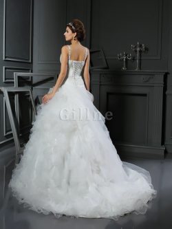 Abito da Sposa Ball Gown con Increspature in Organza Allacciato Lungo – Gillne.it