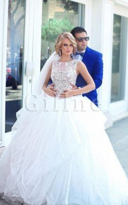 Abito da Sposa con Applique A-Line in Tulle in Pizzo decorato – Gillne.it