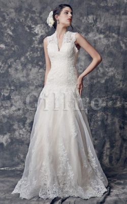 Abito da Sposa con Applique A-Line Senza Maniche Spazzola Treno Vintage – Gillne.it