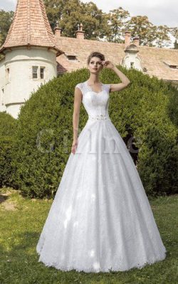 Abito da Sposa con Applique in Pizzo V-Scollo Allacciato Conservatore – Gillne.it