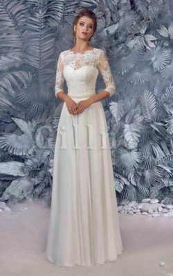 Abito da Sposa con Applique in Raso con Tre Quarti Lunghezza Maniche con Bottone con Perline  ...