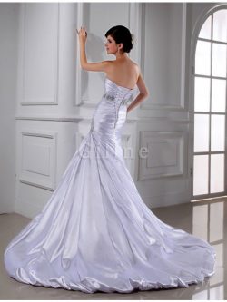 Abito da Sposa con Applique Senza Strap in Raso Satin Elastico Allacciato Sirena – Gillne.it