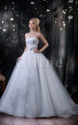 Abito da Sposa con Festone in Tulle Naturale Allacciato Lungo – Gillne.it