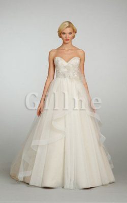 Abito da Sposa con Perline con Increspature Senza Maniche Cuore in Organza – Gillne.it