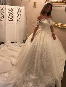 Abito da sposa con piega con perline lunghi incredibile sogno puffy – Gillne.it