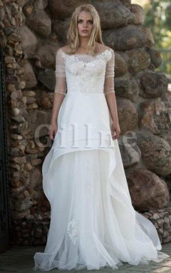 Abito da Sposa Fuori dalla spalla Vintage con Mezze Maniche con Bottone Elegante – Gillne.it