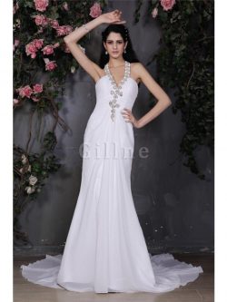 Abito da Sposa in Chiffon con Increspature Anello Tubino Alta Vita – Gillne.it