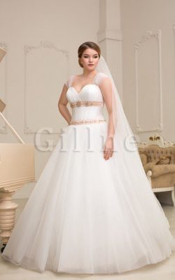 Abito da Sposa in Organza con Perline Allacciato con Manica Corte Cappellino – Gillne.it