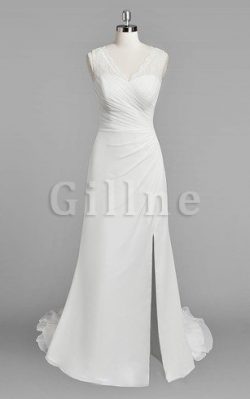 Abito da Sposa in Pizzo a Spiaggia Tubino V-Scollo Elegante – Gillne.it